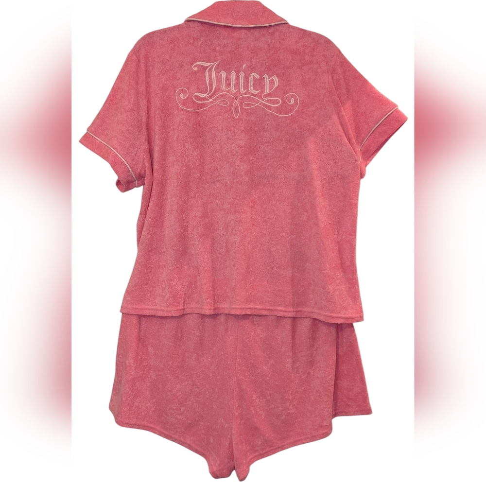 Juicy Couture Pink Terry Cloth Pajama Set Size XL Short Sleeve Top and Shorts